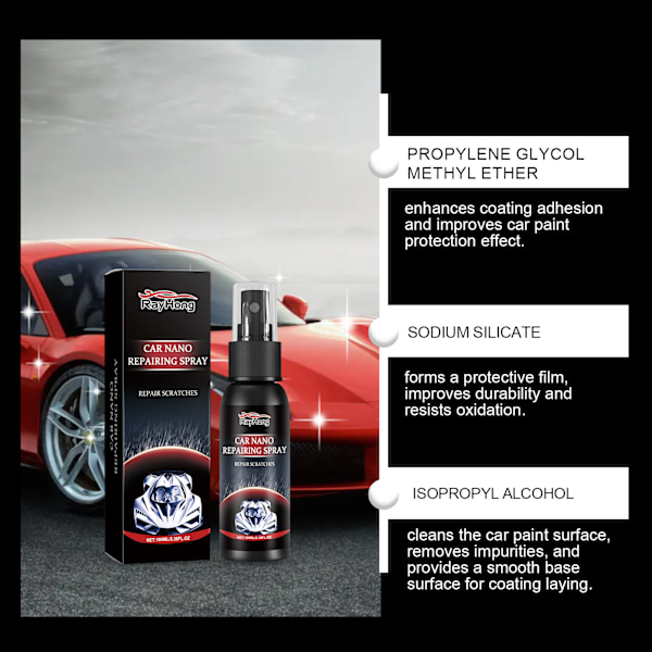 2025 Senaste Modell Rayhong Automobil Nano Coating Spray Bilkarossunderhåll Dammdriven Vattenavvisande Anti-Fouling Färgunderhåll