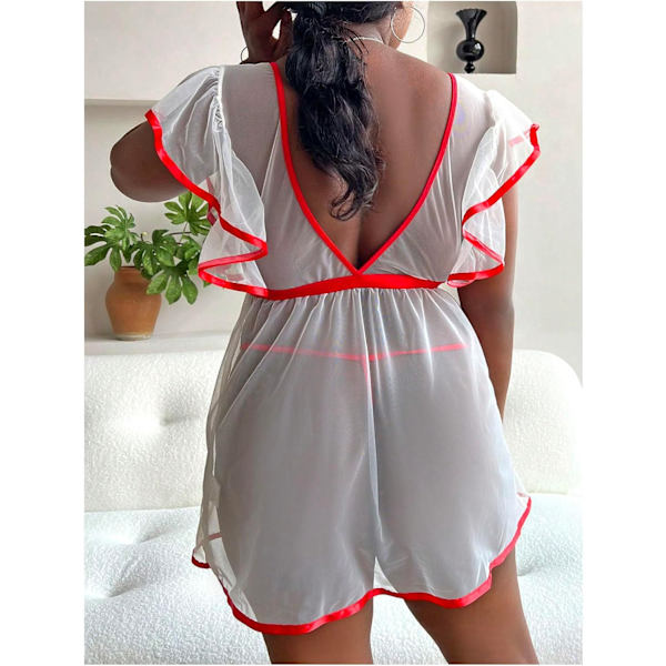 2025 Senaste Modell Dam Plus Size 3-delad Sjuksköterska Rollspel Underklädesset Mesh Genomskinlig Stygg Cosplay Kostym Vit X-Large Plus