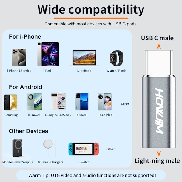 Högkvalitativ helt ny Light-ning till USB C Adapter 4-pack, PD27W/66W/QC100W Snabbladdning 480Mbps Dataöverföring, Typ C Laddare Konv