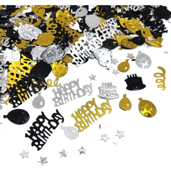 Svart & guld Grattis på födelsedagen Confetti - Folie Glitz Tabell Sprinkler