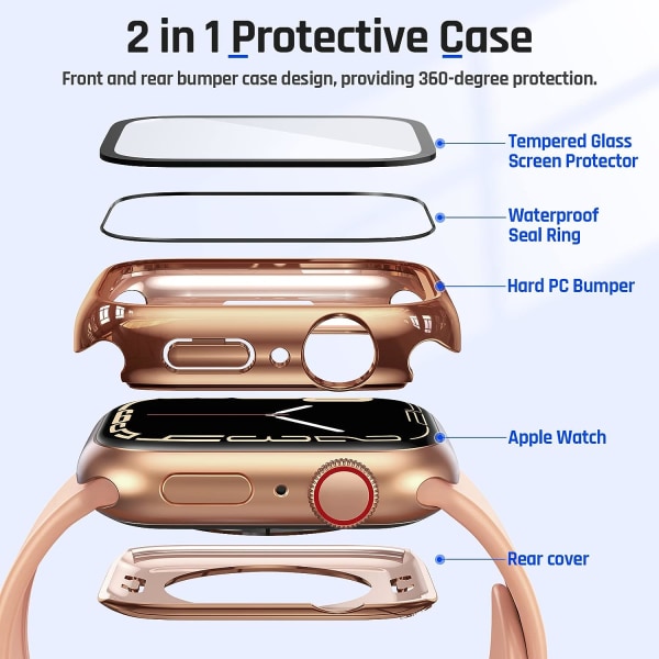 2-i-1 Vattentätt Skal för Apple Watch Series 8 Rose Gold 45mm