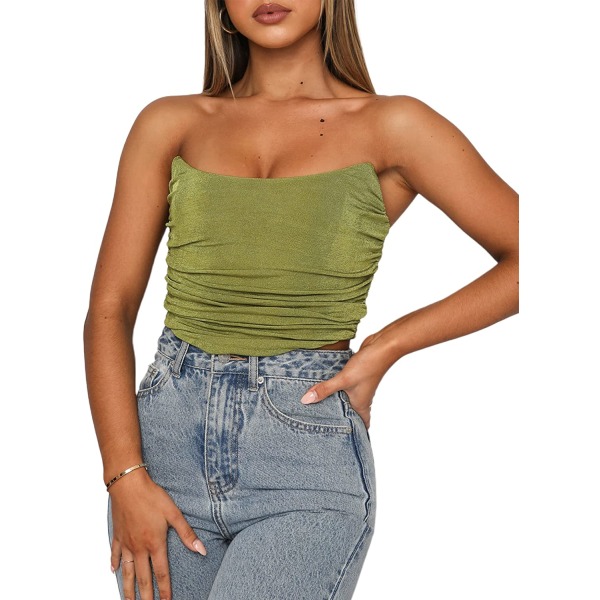 Axelbandslös Push Up Bustier Korsett Crop Top Bandeau för kvinnor Lightgreen XL