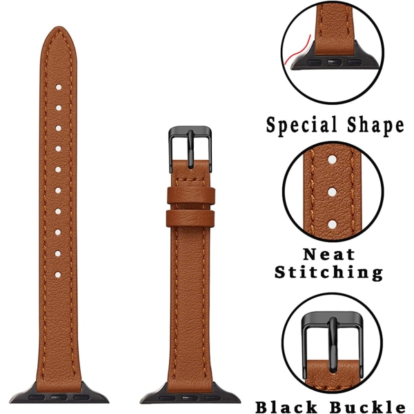 Smalt läderband kompatibelt med Apple Watch Band 38mm Brown with Black 42mm/44mm/45mm/49mm