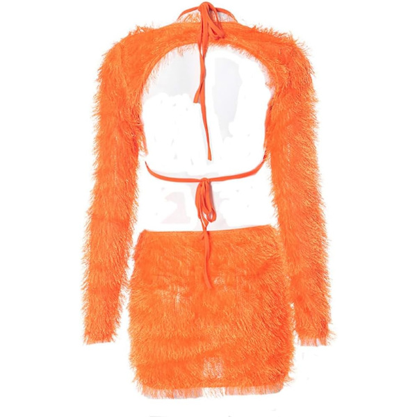 2025 Senaste Modell Dam Fjäder Toppar Crop Top Tank BH med Remmar Halter Rygglös Bikini Mini Bodycon Kjol 3-delat Set Shorts