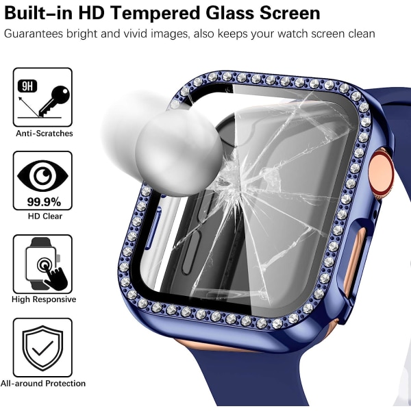 Hårt case för Apple Watch 40Mm, Bling Diamonds med skärmskydd Blue 2 40mm