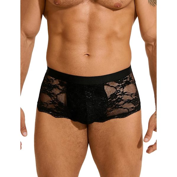 2025 Senaste Modellen Herr Spets Boxer Briefs - Mjuka Låga Bulge Pouch Trosor Underkläder Sexiga Trosor Lingerie för Män Svart-style02 M