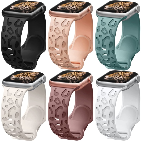 6-pack leopardmönstrade armband kompatibla med Apple Watch 6pcs 5 42mm/44mm/45mm/49mm