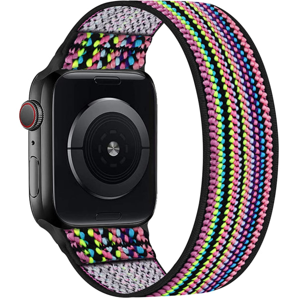 Stretchiga nylon solo loop-band kompatibla med Apple Watch Colorful Rainbow 42/44/45/49mm S