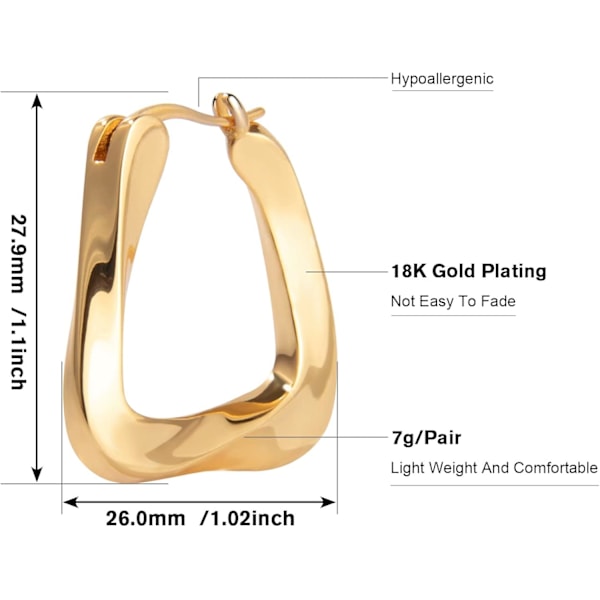 Vridbara Hoopörhängen, 18K Guldförgyllda Små Tjocka Chunky