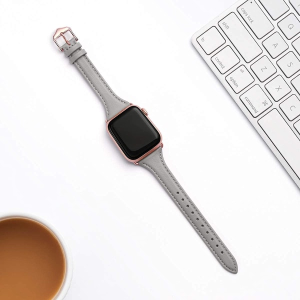 Läderband Kompatibla med Apple Watch Band 38mm 40mm Gray/RoseGold 42mm 44mm 45mm 49mm