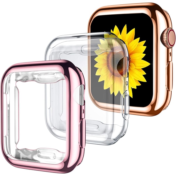 3-pack Kompatibelt med Apple Watch-fodral 38 mm, Mjukt HD Hög Känslighet Clear/Rose Gold/Rose Pink 38mm