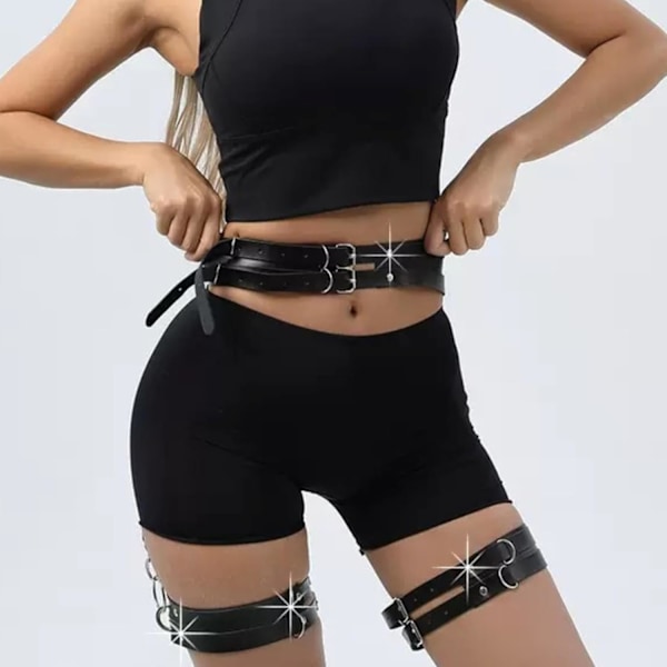 2025 Senaste Modellen Dam Punk Bälten PU Läder Kroppskedja Midjebälte BDSM Underkläder Bondage Bodysuit Sele Underkläder Goth Svart