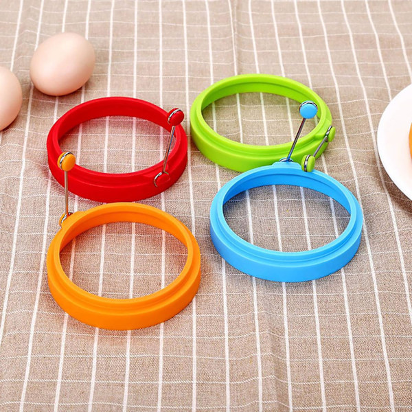 Äggringar i livsmedelskvalitet silikon, flerfärgade, äggringformar för matlagning, stekta äggringar (4-pack, 10 cm) röd, blå, grön, orange