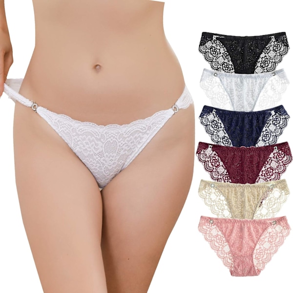 2025 Senaste Modell Damunderkläder Sexiga Spets Trosor Bikini Trosa Diamant Förbindelse Midjeband Sömlös Multipack 6-pack