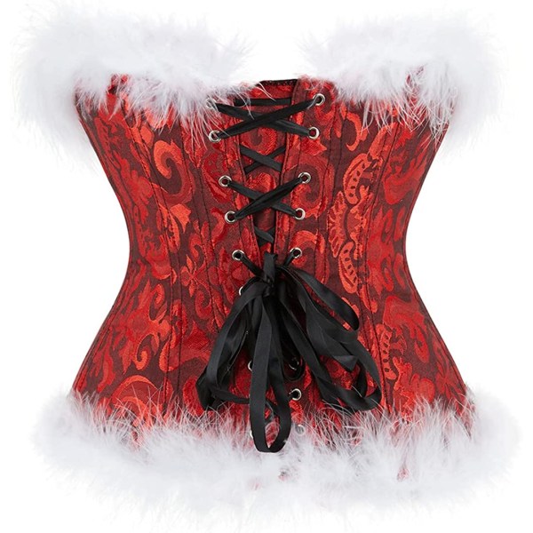 Plus size korsett, blommig plisserad trim för kvinnor, överbyst midja Christmas Black Red L