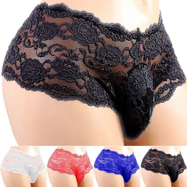 Miesten pitsiset stringit, punainen L, musta 2XL