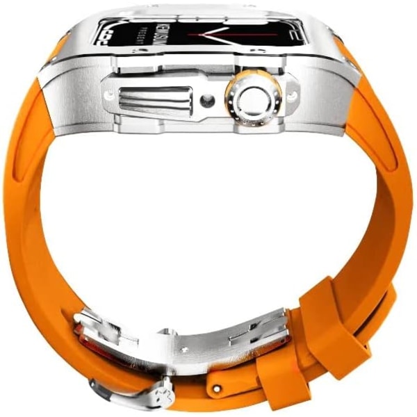 Rm mod-kit för Apple Watch Series 8 7 45 mm Metall Orange Silver For 6 5 4 se 44MM