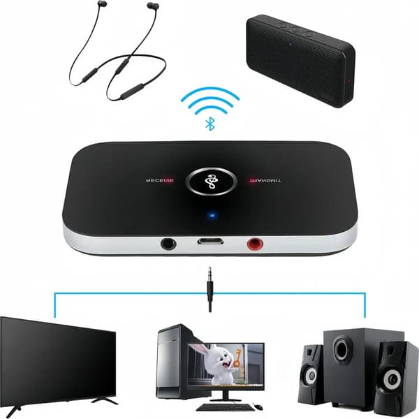 2-i-1 Bluetooth-sender og -mottaker, trådløs hjelpelydsenderadapter 3,5 mm