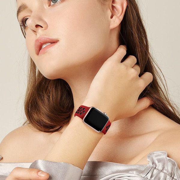 Kompatibel med iWatch Band 41mm 40mm 38mm Silikon Red/Black 38mm/40mm/41mm S/M