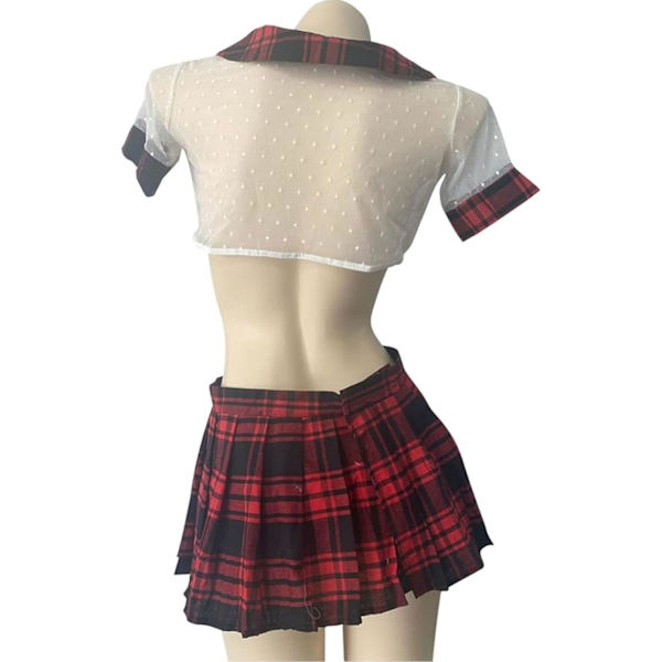 2025 Senaste Modell Skolflicka Underkläder för Kvinnor Sexig Stygg Skolflicka Cosplay Rollspel Outfits Set Nattkläder med Rutig Minikjol