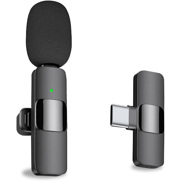 Trådlös Lavalier Slagmikrofon för iPhone Android Telefon Laptop - Bluetooth Mini Mikrofon med USB C Gränssnitt för YouTube Tiktok Videoinspelning