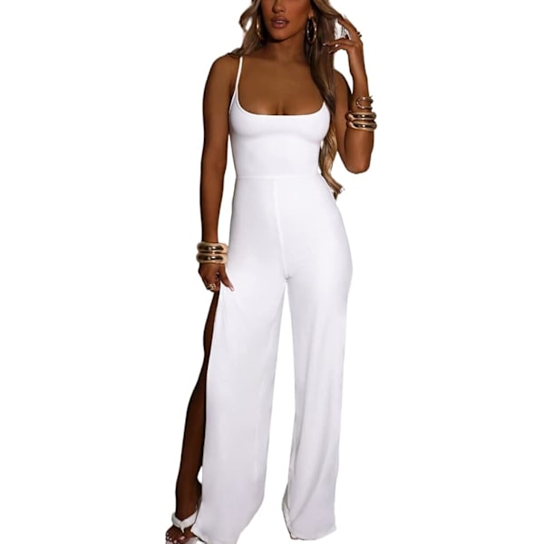 2025 Senaste Modell Dam Sexig Spaghettiband Fyrkantig Hals Hög Slits Lång Byxa Jumpsuit Sommar Ärmlös Vida Ben Byxor Casual