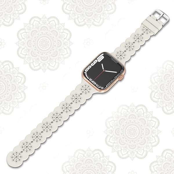 Blommigt silikonband kompatibelt med Apple Watch-band 38 mm Light gray 42mm/44mm/45mm/49mm