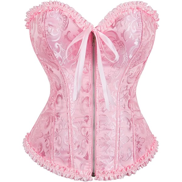 Kvinnors snörda korsett med benstöd och bustier-lingerie Pink M