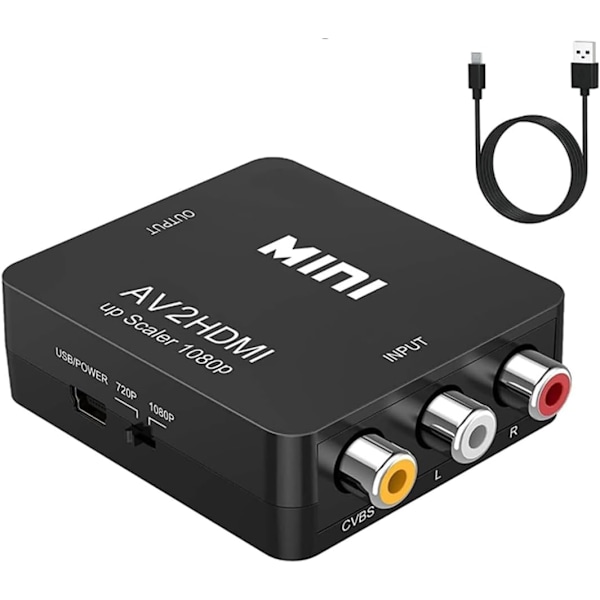 Högkvalitativ helt ny RCA till HDMI, AV till HDMI-omvandlare, 1080P Mini RCA Komposit CVBS Video Ljudomvandlaradapter som stöder P