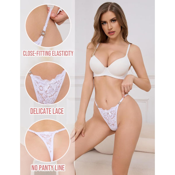 2025 Senaste Modell Spetstrosor för Kvinnor Sexiga Cheeky G-String Plus Size Underkläder Tangas Låg Midja Lingerie Trosor XS-2XL 3-pack(