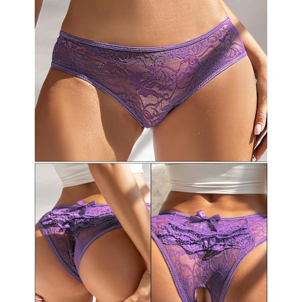 2025 Senaste Modell Dam Plus Size Cheeky Trosor Spets G-String Trosor Kant Boyshort Underkläder T-Back Underbyxor Lila 4X-