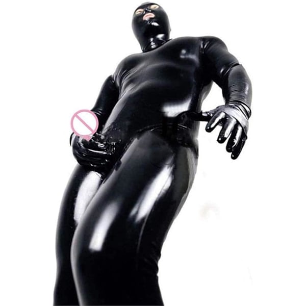 2025 Senaste Modellen Herr Svart Blank Lackläder Catsuit Helkropp Herr Sexig Latex Tajt Dragkedja Jumpsuit Gummi Kläder 3X-Large