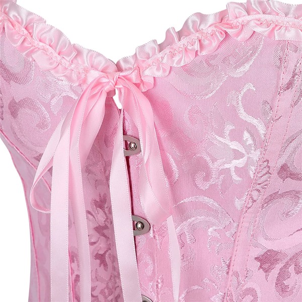 Korsett Top Dam Plus Size Korsetter Vintage Floral Lace Up Pink 2XL