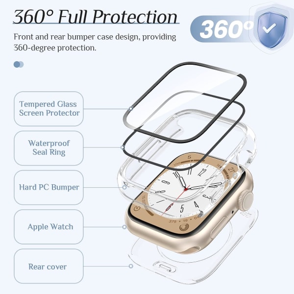 2-pack vattentätt Apple Watch case för SE/serien Clear+Red (Matte) 44mm