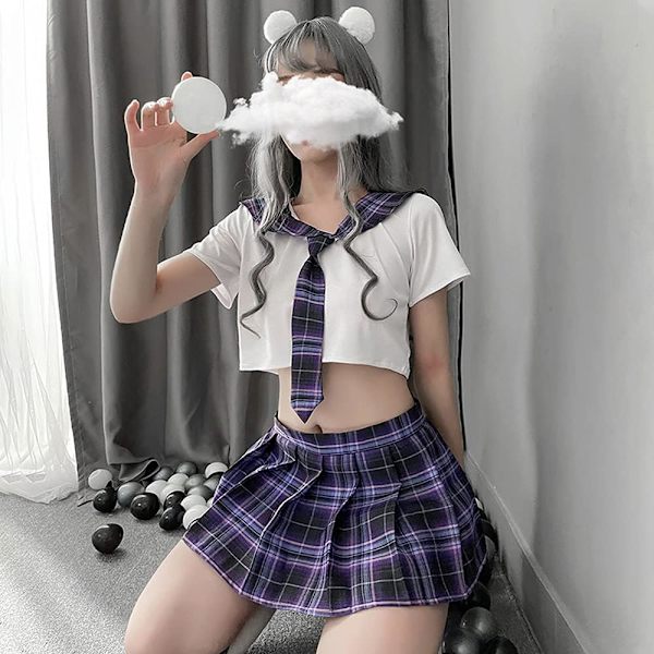 2025 Senaste Modell Skolflicka Kläder Japansk Rutig Plisserad Kjol JK Uniform Cosplay Underkläder 7039vit Lila