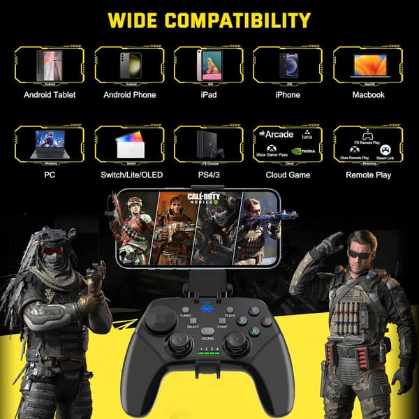 2025 Seneste Model Trådløs Mobil Gaming Controller til iPhone, Android, iPad, Tablet, PC, Telefon Controller med Telefonholder Understøtter Cloud