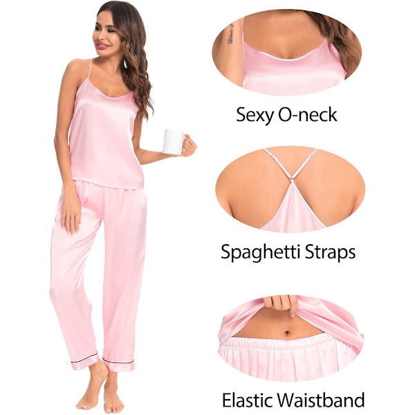 2025 Senaste Modell Dam Satin Pyjamas Set Siden Sovkläder Cami Nattlinne Sexiga Underkläder 2 Delar Topp och Byxor Pyjamas Set