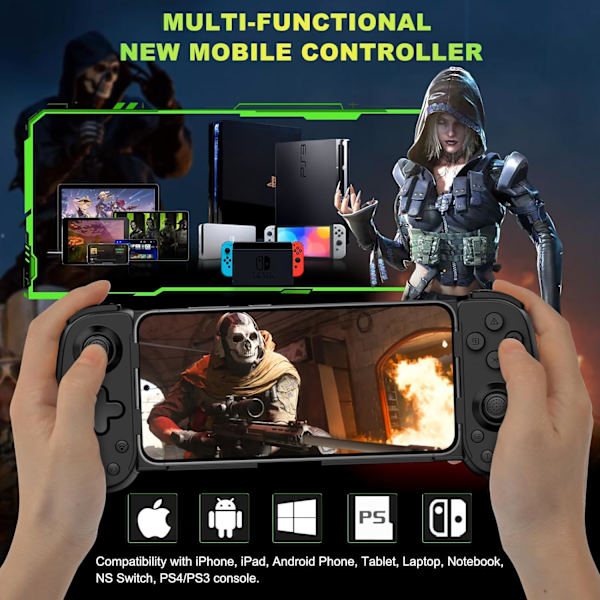 2025 Seneste Model Telefon Spilcontroller til iPhone/Android/PC/Switch, Trådløs, Spil COD, Genshin, Diablo, Understøtter Streaming på PS5/PS4/Xb