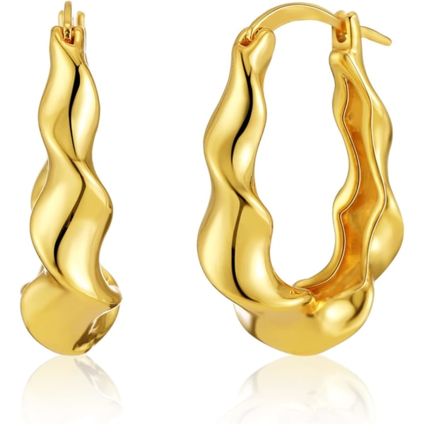 18K Guld Chunky Hoop Örhängen - Twisted Huggie Hypoallergena Örhängen