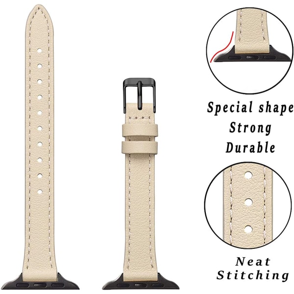 Smala läderband som är kompatibla med Apple Watch Band 38 mm Beige with Black 38mm/40mm/41mm