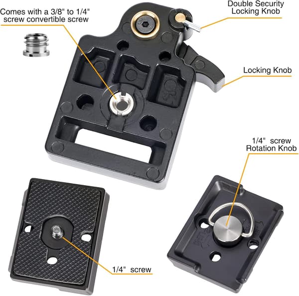 2025 Seneste Model Sort Kamera 323 Quick Release Plade med Speciel Adapter (200PL-14) til Manfrotto 323 (Ny Version)