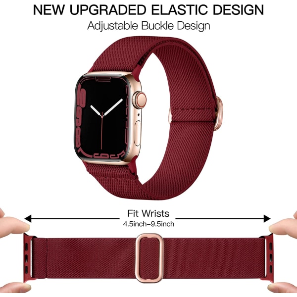 Stretchade Nylon Solo Loop-band som är kompatibla med Apple Watch Black/Wine/Leopard 38mm/40mm/41mm