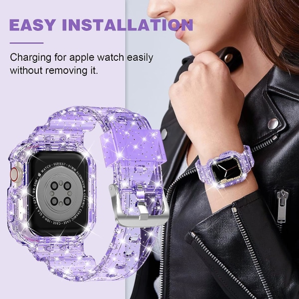 Kompatibel med Crystal Clear Apple Watch-band Glitterpurple 42/44/45mm