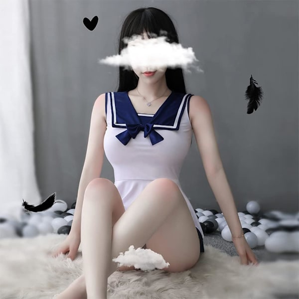2025 Senaste Modell Sexig japansk skolflicka uniform frestelse anime cosplay söta underkläder lös nattlinne Blå