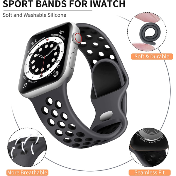 Sportband Kompatibla med Apple Watch Band 40mm 41mm 38mm Anthracite Black 38mm/40mm/41mm S/M