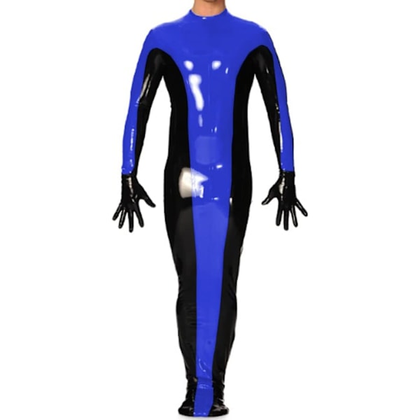 2025 Senaste Modell PVC Catsuit Fotad Lackläder Jumpsuit Latex Bondage Kostym Vuxen Spel Rollspel Långärmad Erotisk Outfit Blå
