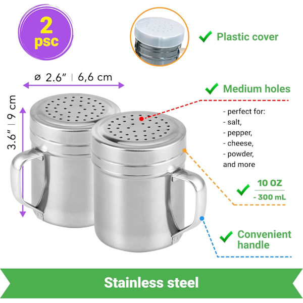Senaste modellen 2025 [10oz + 10oz + 14oz] Ströare/Shaker i rostfritt stål - av Silver, Klar