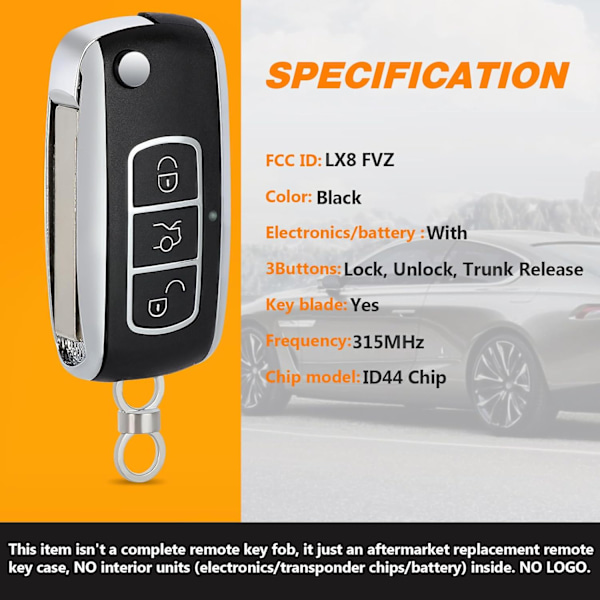 Modifierad Flip Bilnyckel Fob Nyckellös Fjärrkontroll Passar Land Rover Range Rover Sport 2002-2006 315MHz FCCID:LX8FZV ID44 3 Knappar B