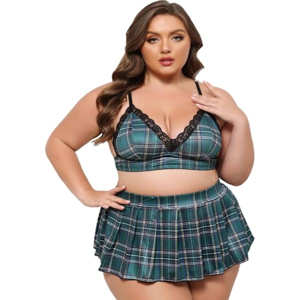 2025 Senaste Modellen Plus Size Underkläder för Kvinnor Rutig Minikjol Skolflicka Kostym Sexig Spetskant Student Cosplay Rollspel Uniform 01