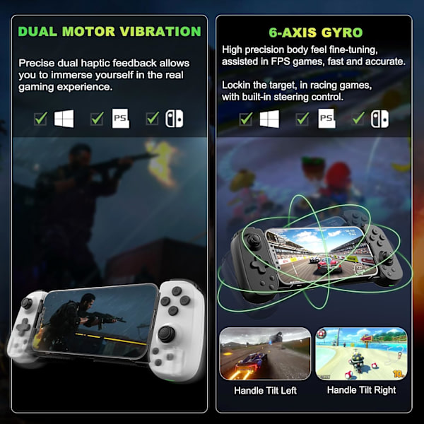 2025 Seneste Model Telefon Spilcontroller til iPhone/Android/PC/Switch, Trådløs, Spil COD, Genshin, Diablo, Understøtter Streaming på PS5/PS4/Xb